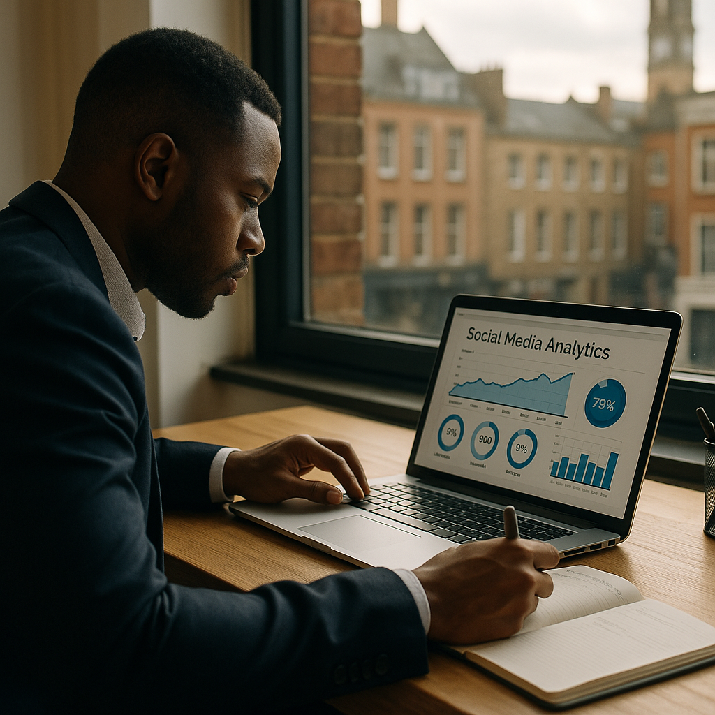 Entrepreneur reviewing metrics for a personal brand funnel on a laptop