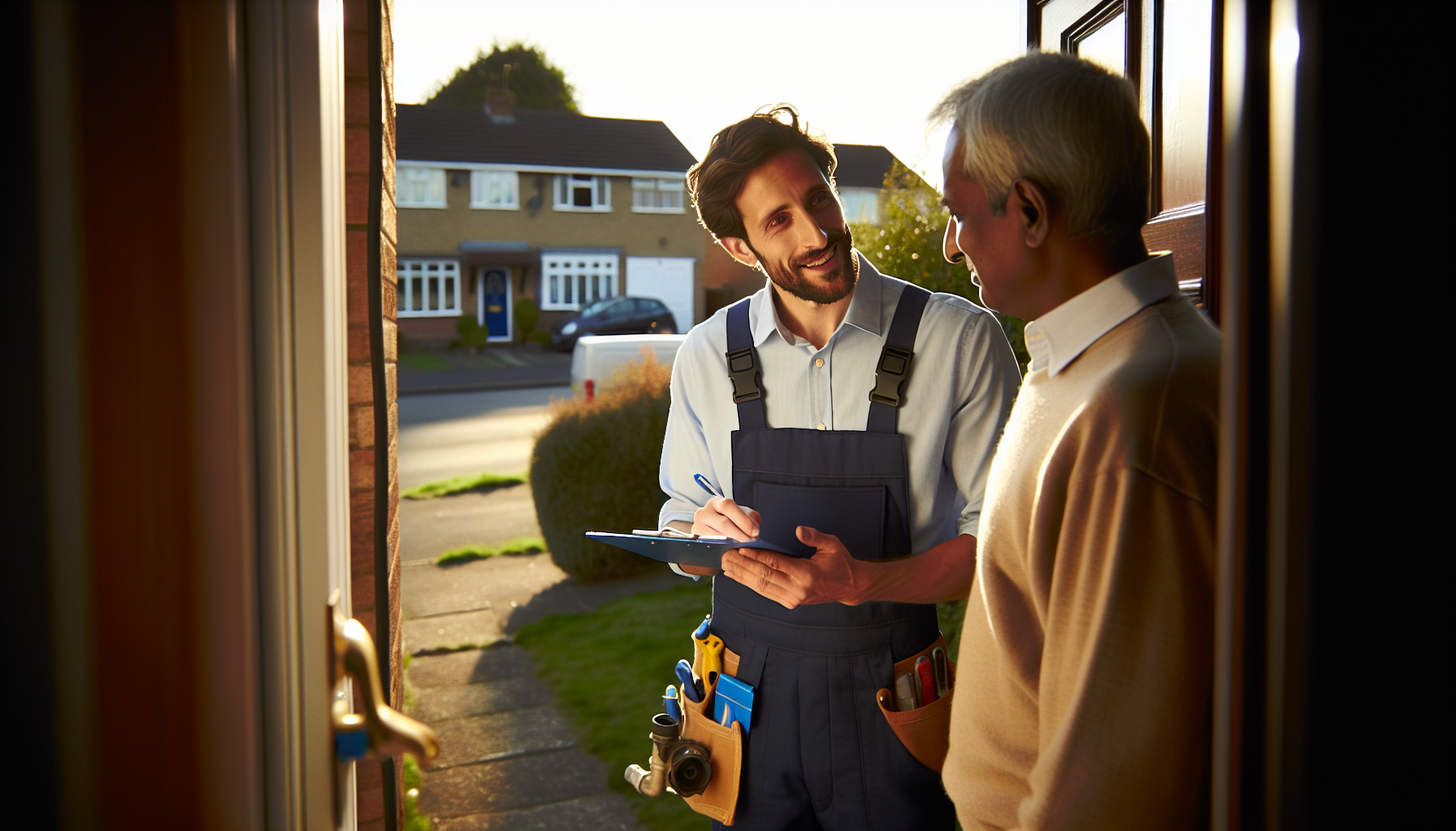 Local service business provider meeting a customer at their home in the UK