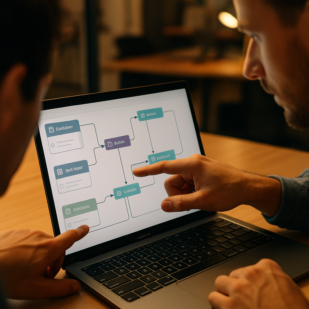 Team reviewing no-code platform interface to build business software tools in 2026