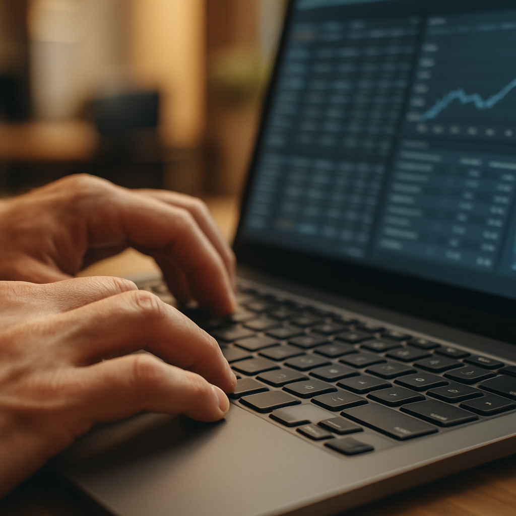 Close-up of hands using business software platform with embedded finance for small businesses features