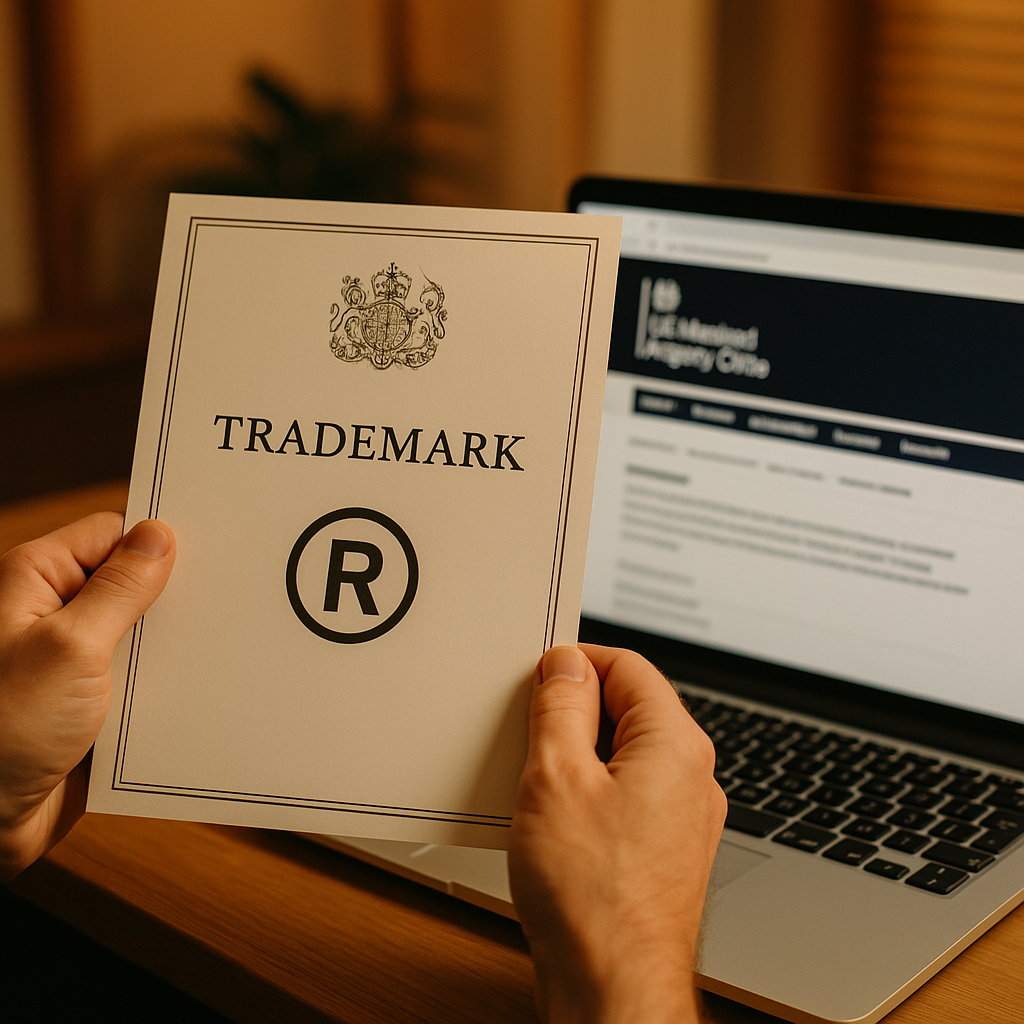 Close-up of a UK trademark certificate relevant to intellectual property for UK business owners