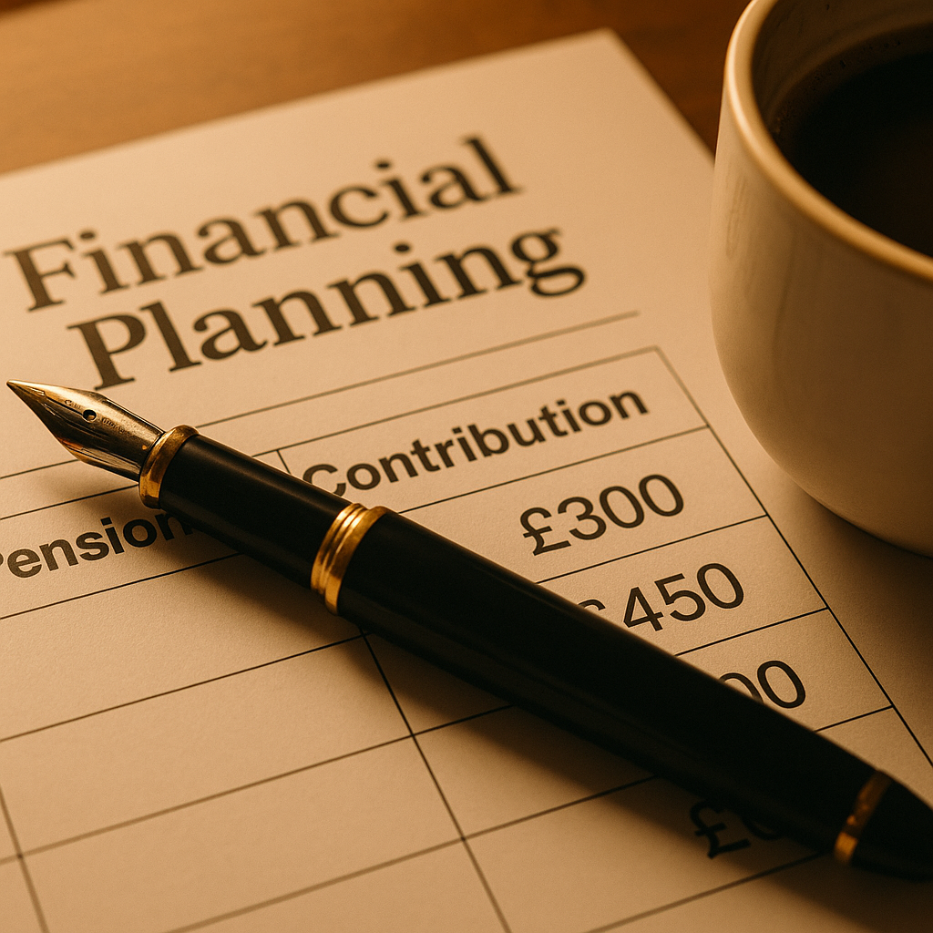Close-up of pension contribution planning documents for UK director tax strategy