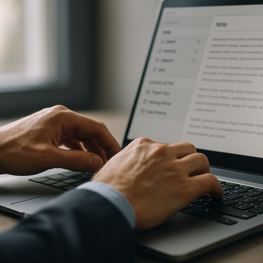 Close-up of personal knowledge management software used by a UK professional